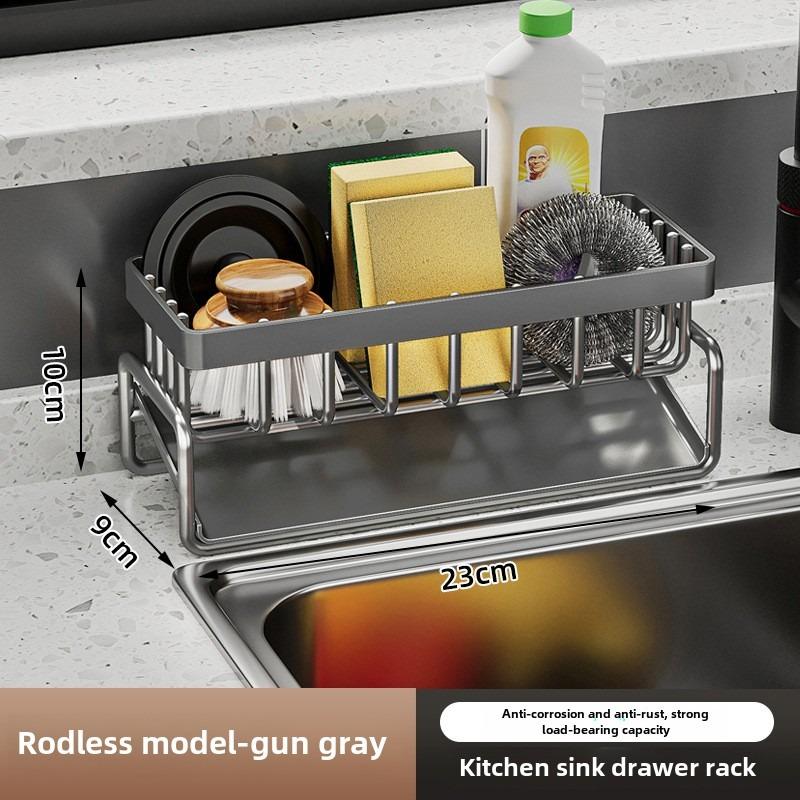 Stainless Steel Kitchen Sink Organizer, Faucet Rack, Sponge Holder, Towel Shelf, Self-Draining Storage for Sink Accessories