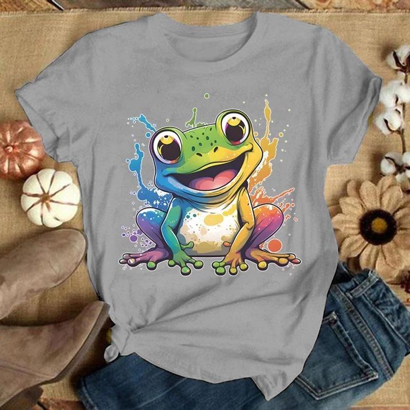 Frog Printing T-Shirt Women Men Tees Round Neck T-Shirt  Women Clothing  Aesthetic Clothes