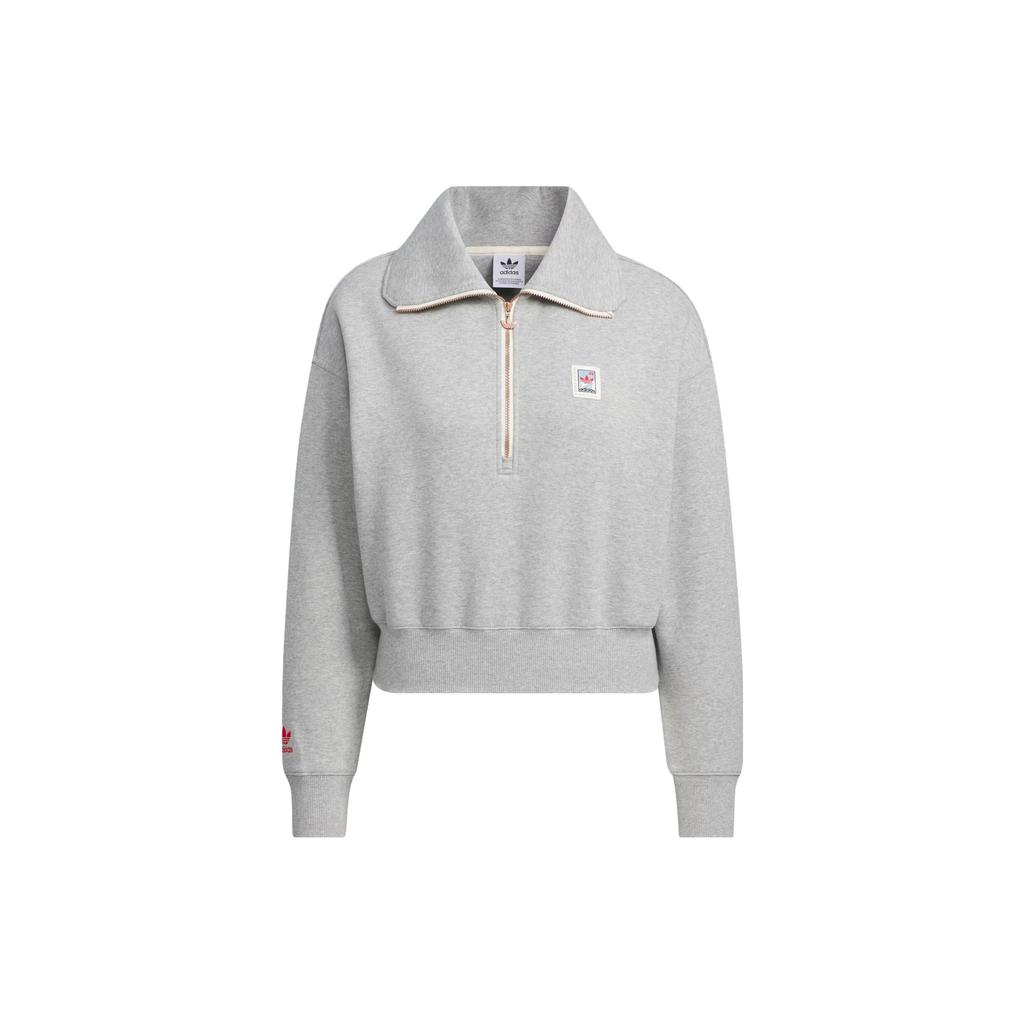 Adidas Originals Skate Short Sweatshirt With Half-Zip And Collar Women Tops Medium-Hemp-Grey IZ1514