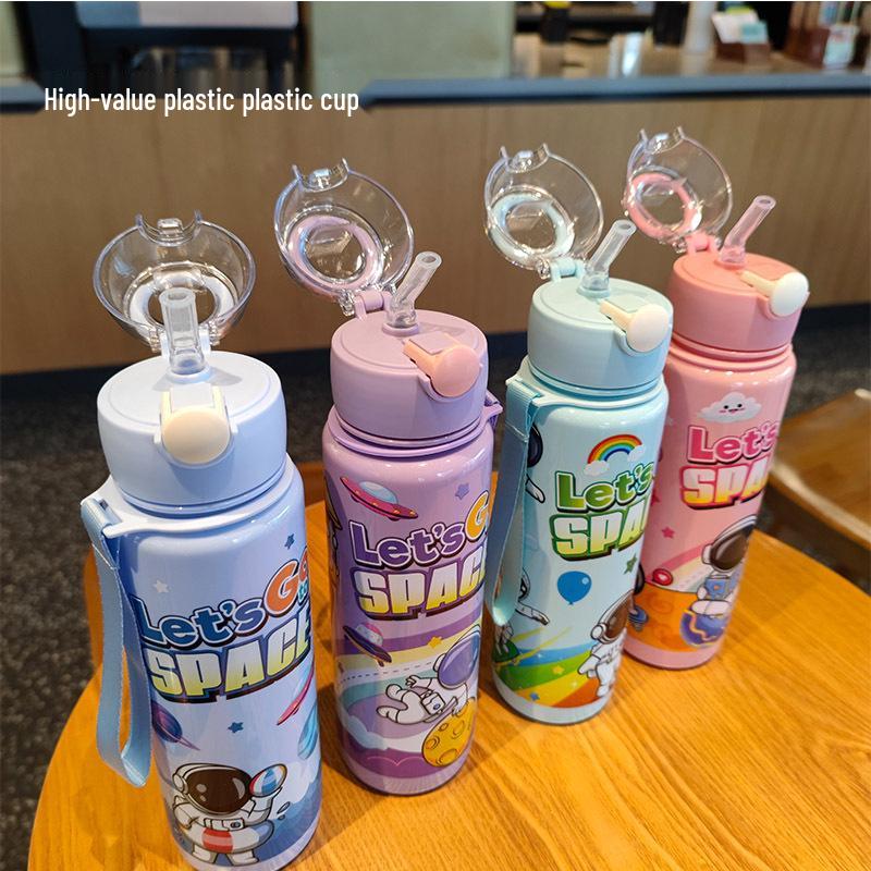 Cartoon Astronaut Portable Straw Water Cup for Kids