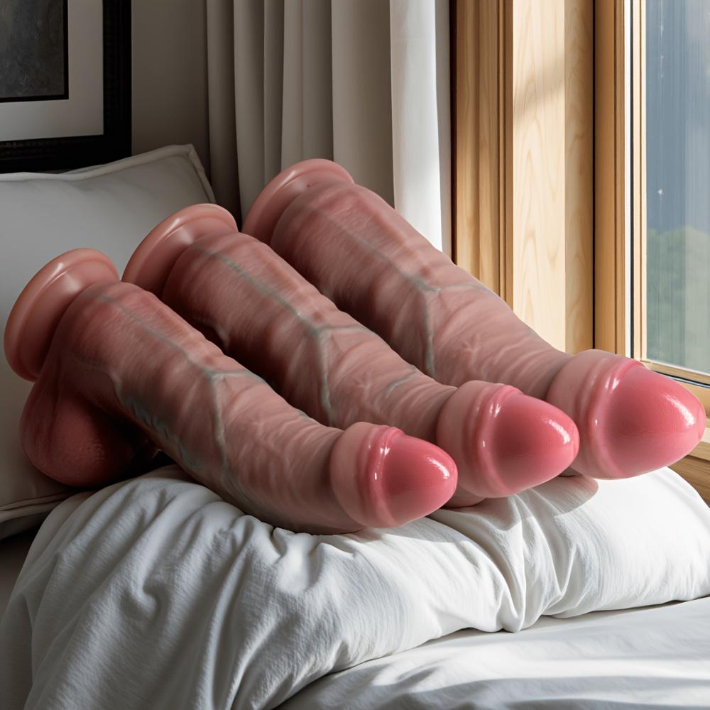 Strap On Realistic Dildo, Dual Density Liquid Silicone Penis Toy, Multiple Sizes, Strong Suction Cup, Uncut Texture Design for Couples