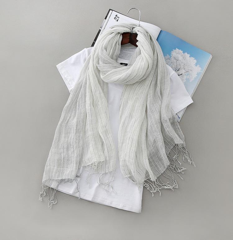 Summer Japanese Linen Scarf Square Scarf Fashion Versatile Striped Cotton And Linen Shawl Beach Sunscreen Silk Scarf