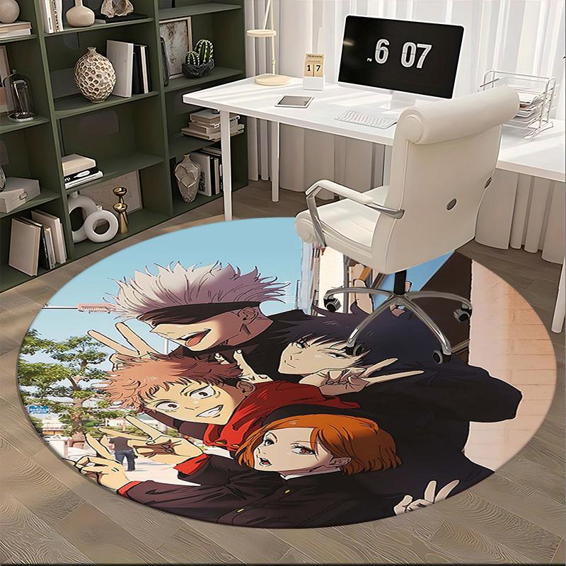 1pc Anime Cartoon Design Round Carpet Office Chair Mat, NonSlip Rug for Home Decor