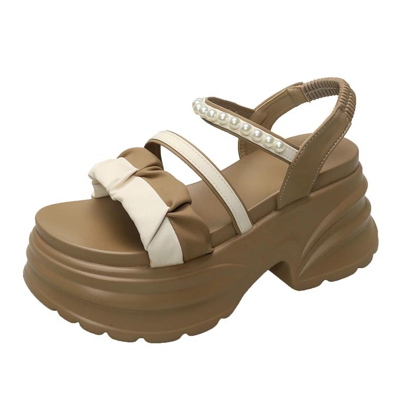 Fashion 8CM Summer Casual High Platform Sandals Women Buckle Strap Slippers Thick Bottom Pearl Sandalias Woman Chunky Casual Shoes Mujer