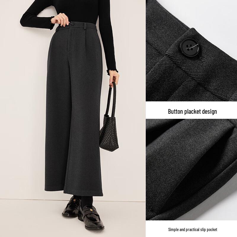 Xiangying Women's Plush Lined High-Waisted Straight Wide-Leg Pants