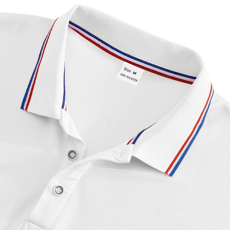 Men Striped Trim Collar Short Sleeve Polo Shirt Two Button Solid Slim Fit Casual Top