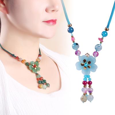 GemChic Women's New Exquisite Vintage Glaze Beads Flower Pendant Necklace Classical Ethnic Chain Fashion Birthday Christmas Jewelry Gift