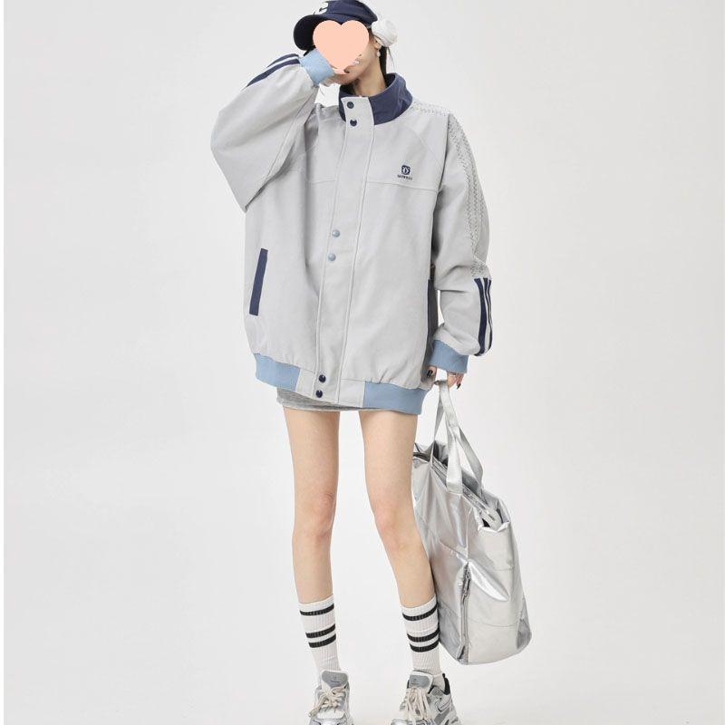 Women s Retro Embroidered Stand Collar Jacket - Sporty, Casual, Trendy Spring/Autumn Wear S up to 50kg