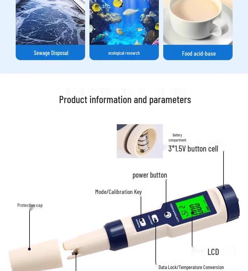 5-in-1 Water Quality Tester: Salinity, pH, Temperature, TDS Multifunctional Meter