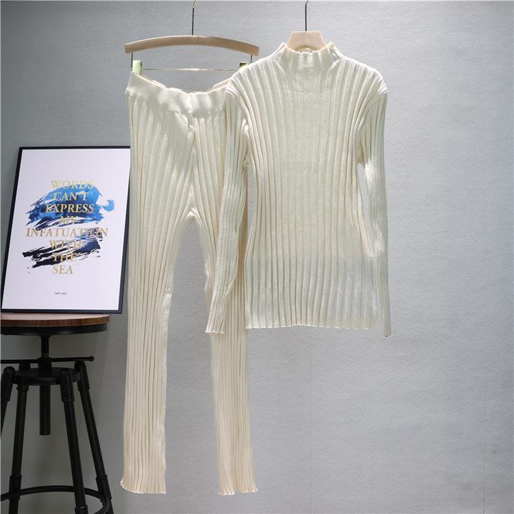 Lässiges Mode-Set Damen Frühling Neu Eng Sexy Strickpullover Hose Zweiteiliges Set Trendy