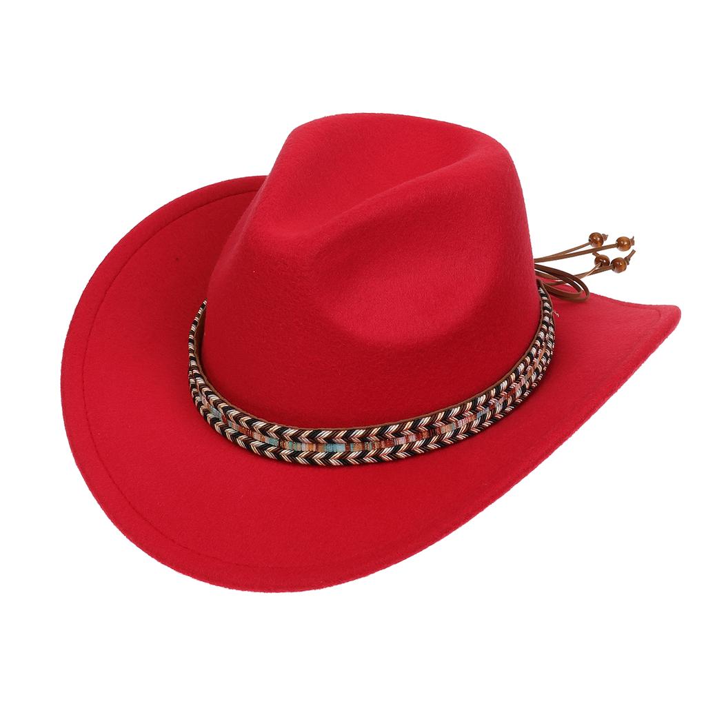 Women Men Western Cowboy Hat, Wide Curved Brim Felt Cowgirl Hat, Vintage Jazz Riding Hat, Removable Hat Belt, Head Circumference 56‑58cm