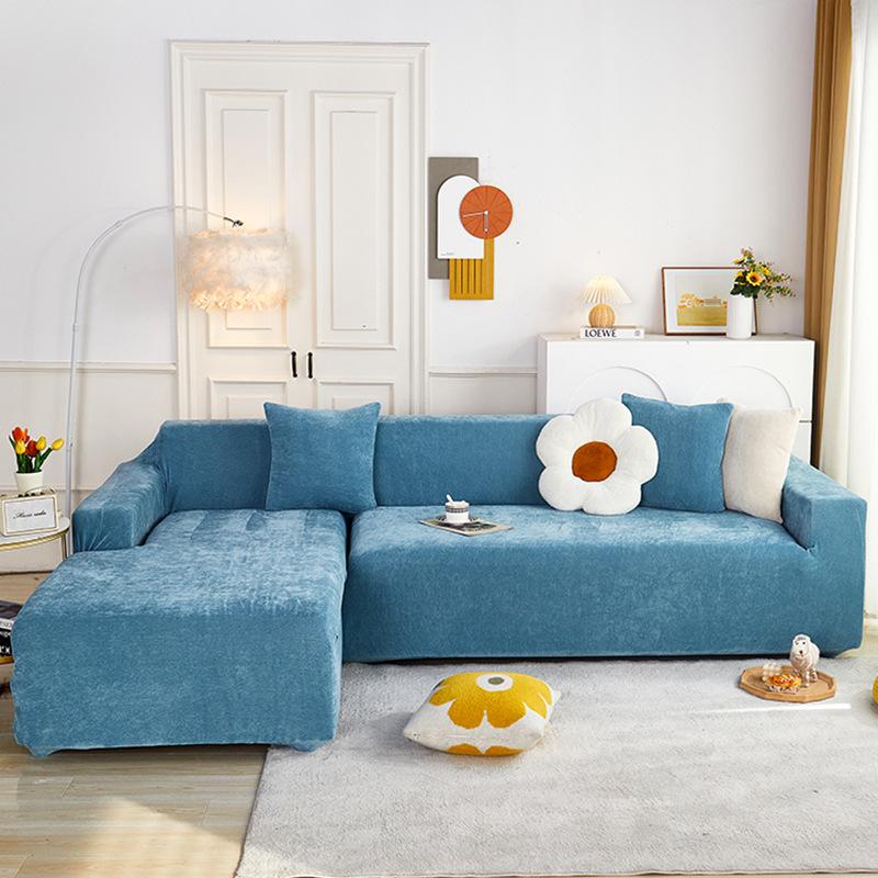 Fluwelen Bankhoezen Elastische Bankhoes Verdikken Stretch Slipcover voor Woonkamer 2/3 Zits Fauteuil L-vormige Bankhoes