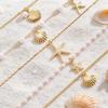 Double Layer Shell Pendant Necklace Lightweight Hypoallergenic Women Faux Pearl Starfish Charm Layered Chain Necklace Ocean Beach Neck Jewelry