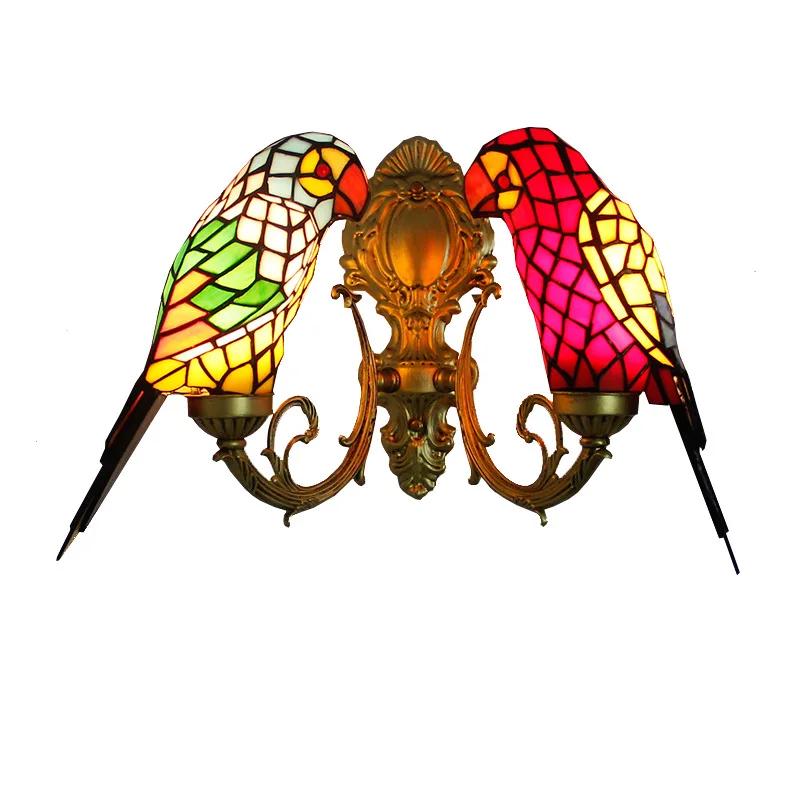Country Style Modern Parrot Wall Lights Colorful Glass Vivid Bird Shape Sconces Bedside Corridor Resturant Wall Lighting