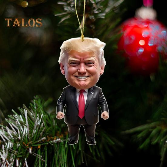 7 Stück Trump-Weihnachtsornament, 2D-flaches Acryl, Cartoon-Trump-Hängeornament, Weihnachtsbaum-Dekoration, Rucksack-Behang, Geschenk für Trump-Fans