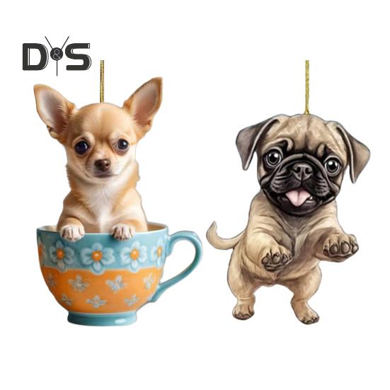 Acrylic Hanging Ornament Animal Dog Pendant with Lanyard Easy To Hang Creative Christmas Tree Ornament Bag Charms