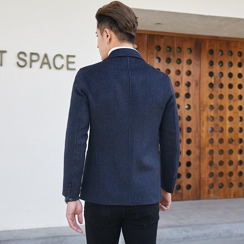 Autumn and Winter Simple Double-sided Woolen Suit Men's Slim Plaid Handmade Small Suit Cashmere-free Suit Jacket for Men