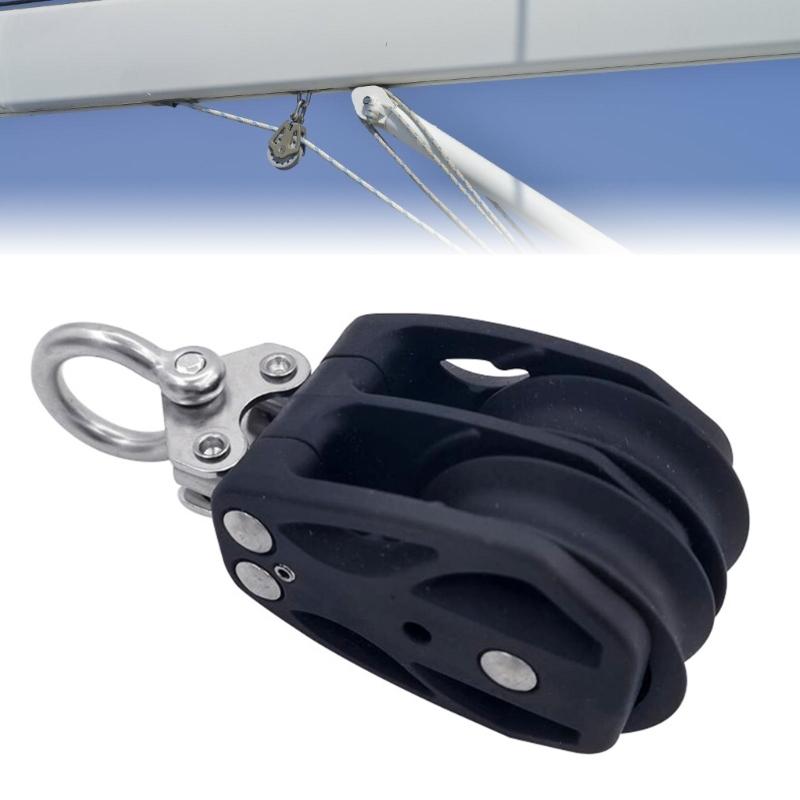 Swivels Pulley Block with Metal Hardware, Two Rope Guide Pulley, Rigging Roller for Block and Tackle, Awning, Sailboats Equipment