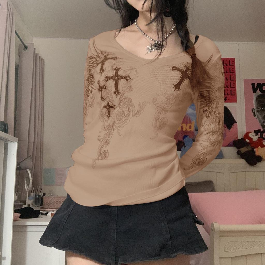 Women's Fashionable Autumn T-shirt Slim Fit Printed Long Sleeved Base Shirt