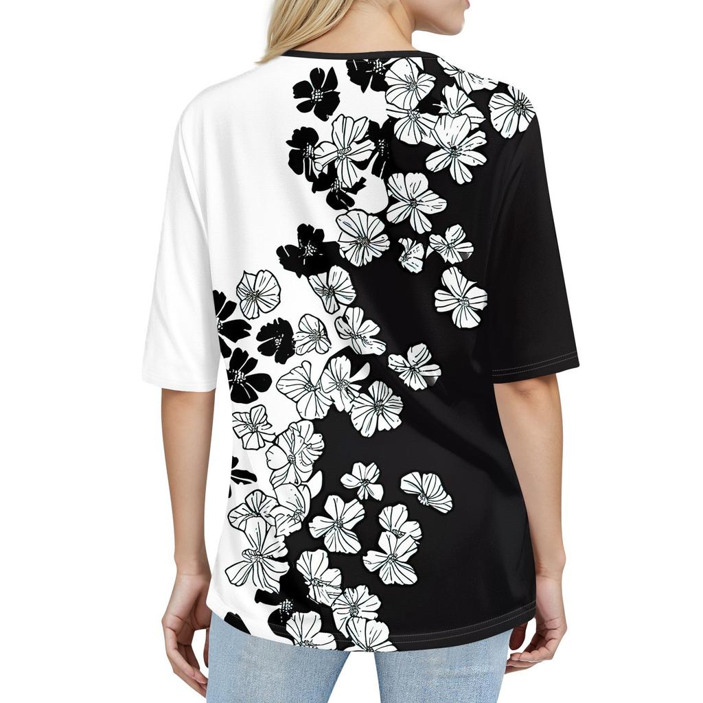 Shirts For Women Trendy Round Neck Button T Shirts Printed  Blouse Half Sleeve Tops For Women