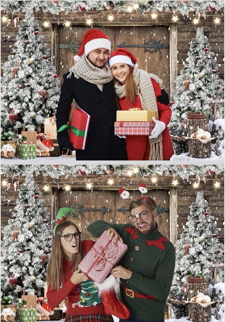 AIIKES 10X8FT Christmas Backdrop Winter Christmas Rustic Barn Wood Door