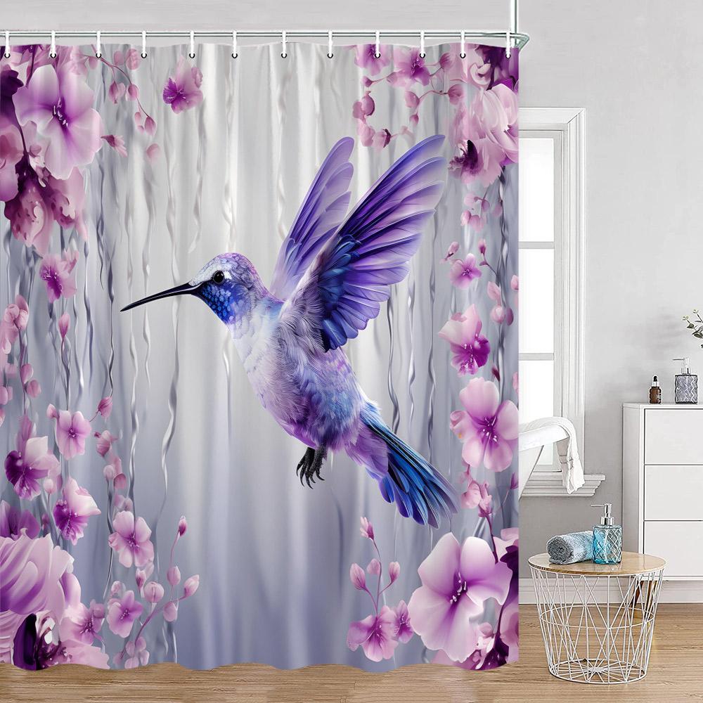 Perdele de duș cu păsări Papagali Pasăre colibri Frunze de plante tropicale Flori Botanică Perdea de baie modernă din poliester