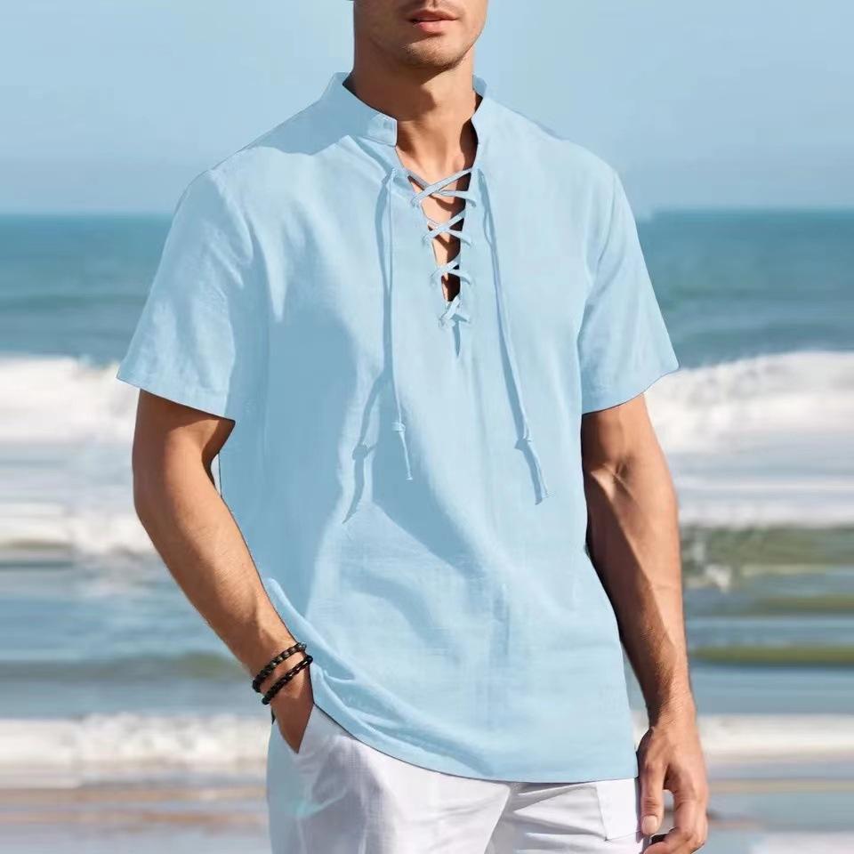 New Men'S Loose Casual Retro Coat Top Bottom Coat Cotton And Hemp Versatile Daily Classic Cardigan Beach Shirt Men'S Style