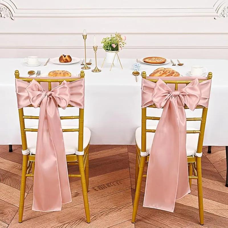 10/50pcs Satin Chair Sash Bows Chair Cover Ribbons For Wedding Banquet Party Baby Shower Event graduation ceremony Decoration