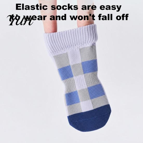 Pet Foot Protection for Hardwood Floors 4Pcs Plaid Dog Socks, Anti-Slip Paw Covers with Adjustable Socks to Prevent Scratching Straps, Breathable
