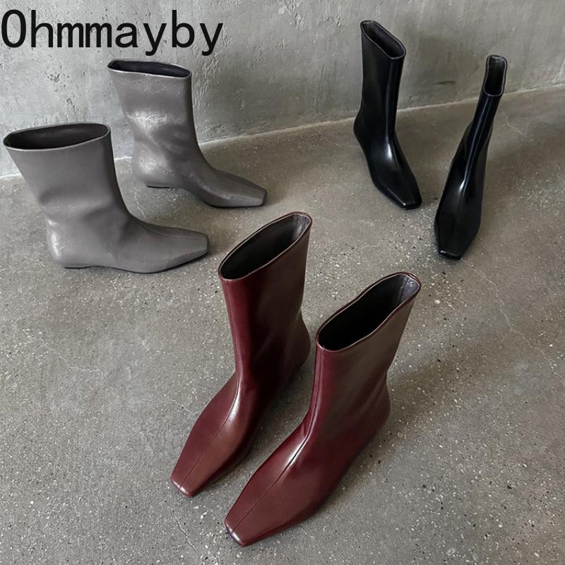 Designer Square Toe Women Slimming Knight Boots Elegant Female Wedges Low Heel Short Booties De Mujer