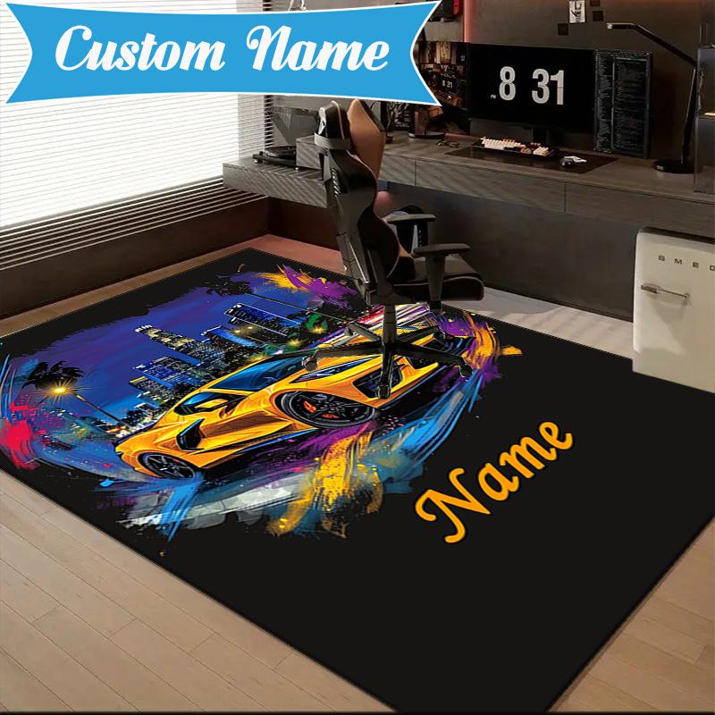 Custom Name School Bus Adventure Rug Game Carpet, Floor Mat for Bedroom Living Room Entryway Rug, Home Decor Idea Gift for Christmas birthday