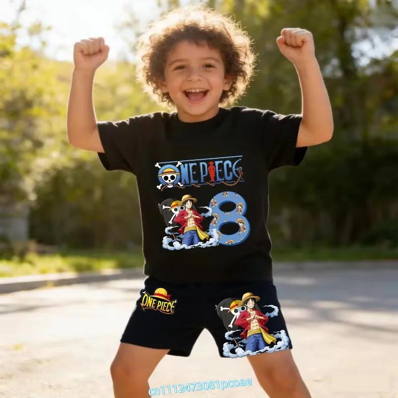 Summer Tshirt for ChildrenCotton ShortSleeved Shorts for Boys Sports Shirt Set of 2 Digital 12345 Cartoon Print