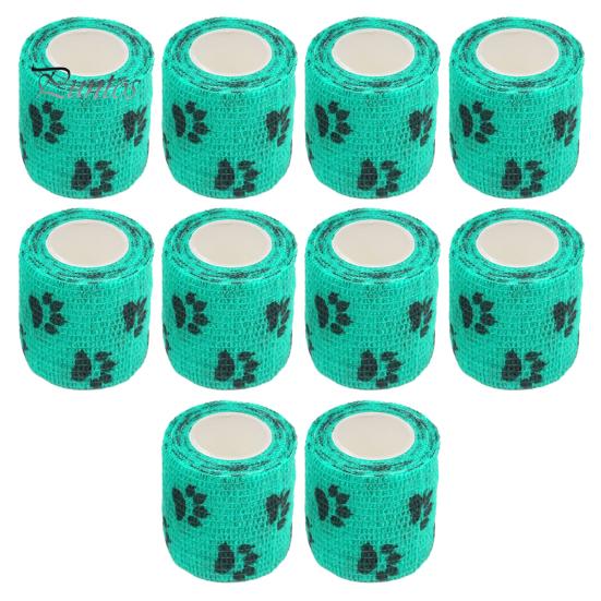 10Pcs Paw Print Pet Wrap Self-adhesive Non-Woven Fabric Tape Stretchy Comfortable Cat Wounds First Aid