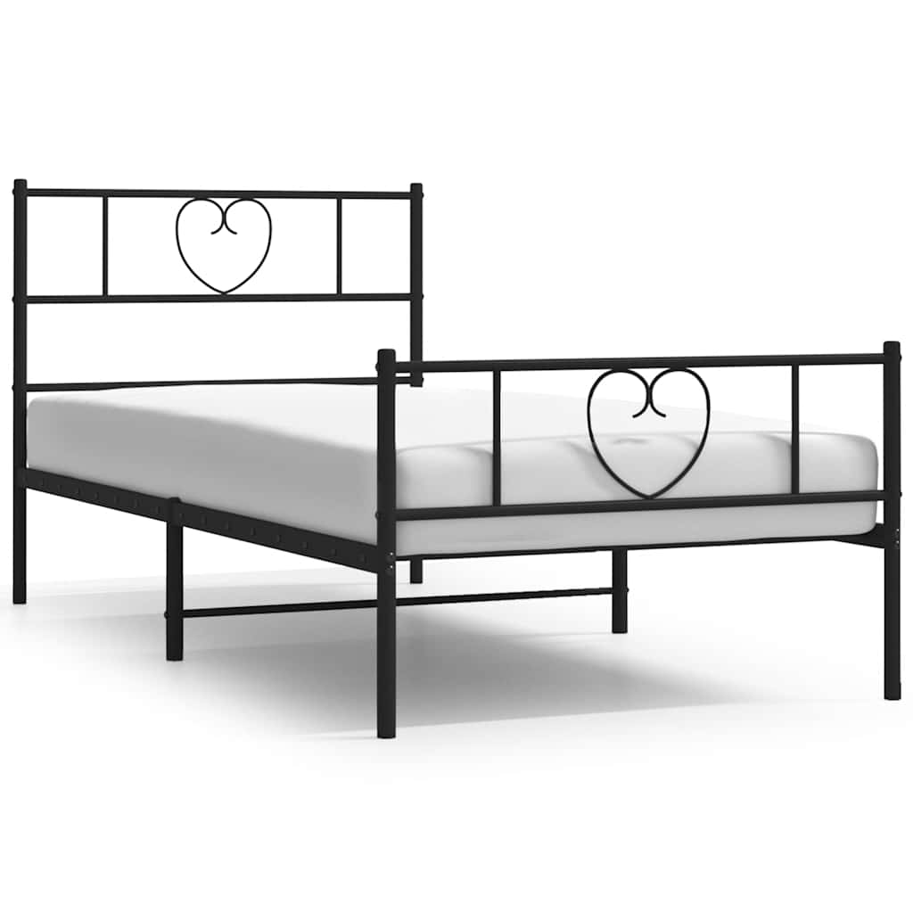 Vidaxl Struttura Letto in Metallo con Testiera e Pediera, Nera, 100X190Cm