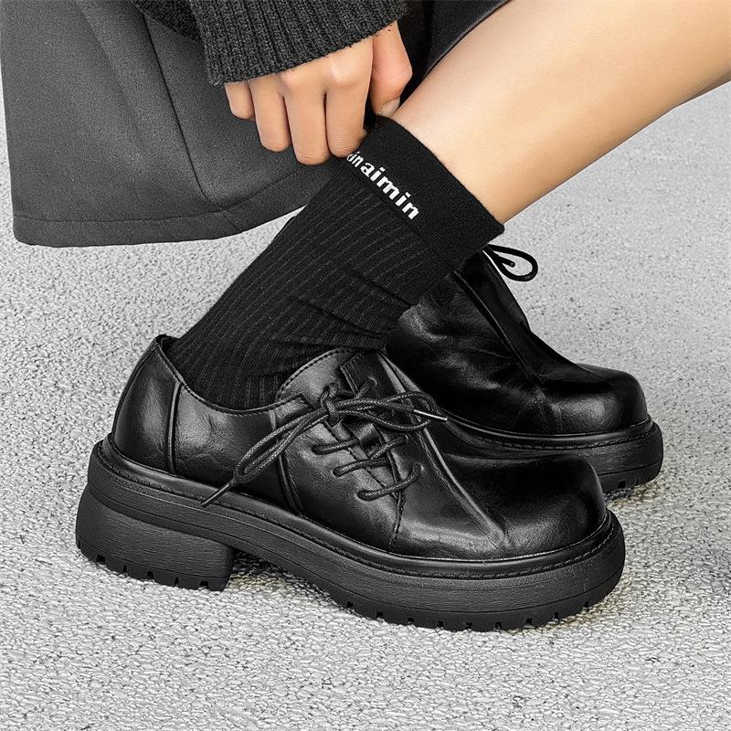 Fashion Casual thick soled men's leather shoes Classic designer style Fashion street walking Daily youthful versatile shoes Black