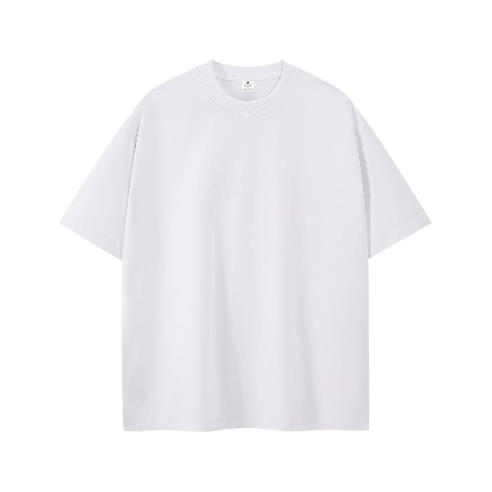 Men's Oversized Round Neck Logo T-Shirt - Solid Color, Drop Shoulder, Pure Cotton, European Size 200g