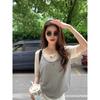 Korean chic chic design sense knitted ice silk short-sleeved t-shirt women's summer unique super good-looking two-piece top