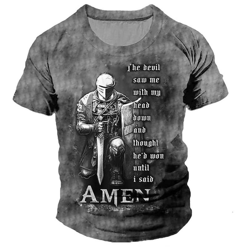 Knights Templar Print Vintage Men's T-shirt Summer  Casual Men Clothing Oversized Tops Short Sleeve Tees Casual O-Neck T Shirts