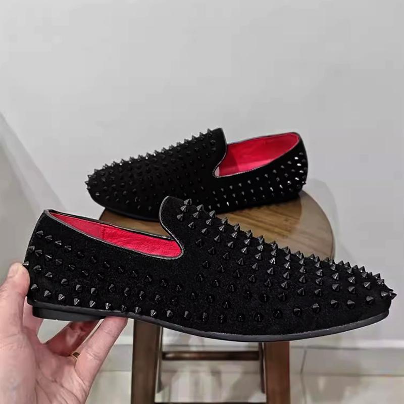 Fashion Personalized Foot Set Loafers Willow Spikes Men's Studded Leather Shoes Korean Hair Stylist Bean Shoes Handmade Dress Shoes A8