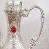 Wine Set, Silver Alloy Inlaid Gem Home Wine Pot Wine Glass Set,Red Vintage Wine Cup Glass,Wine Pot Wedding Decoration,1Set