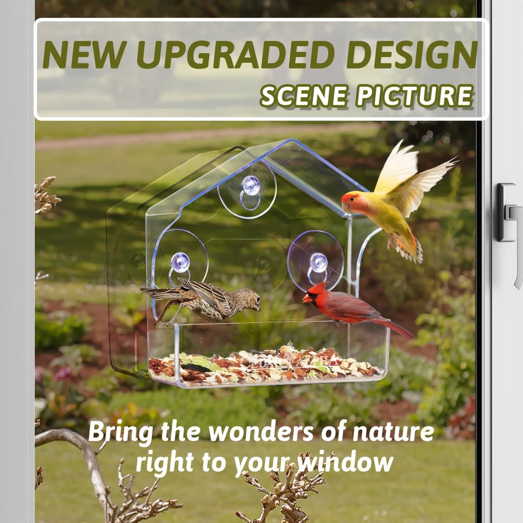 1pc Clear Plastic Window Bird Feeder - Strong Suction Cups Transparent Outdoor Bird House