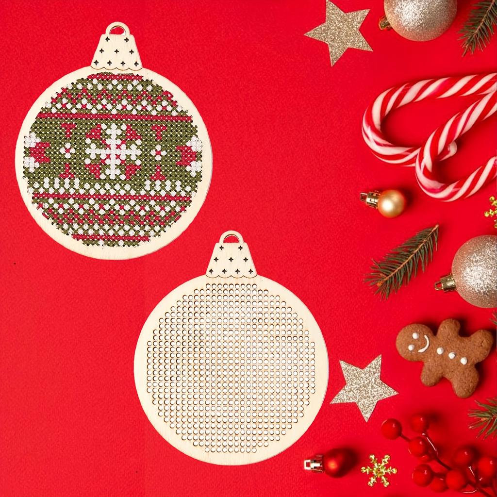 Wooden Christmas Cross Stitch Pendants, 3D Embroidery Ornament DIY Crafts, Festive Tree Decorations  Ribbon and Thread, Artistic Needlework Supplies