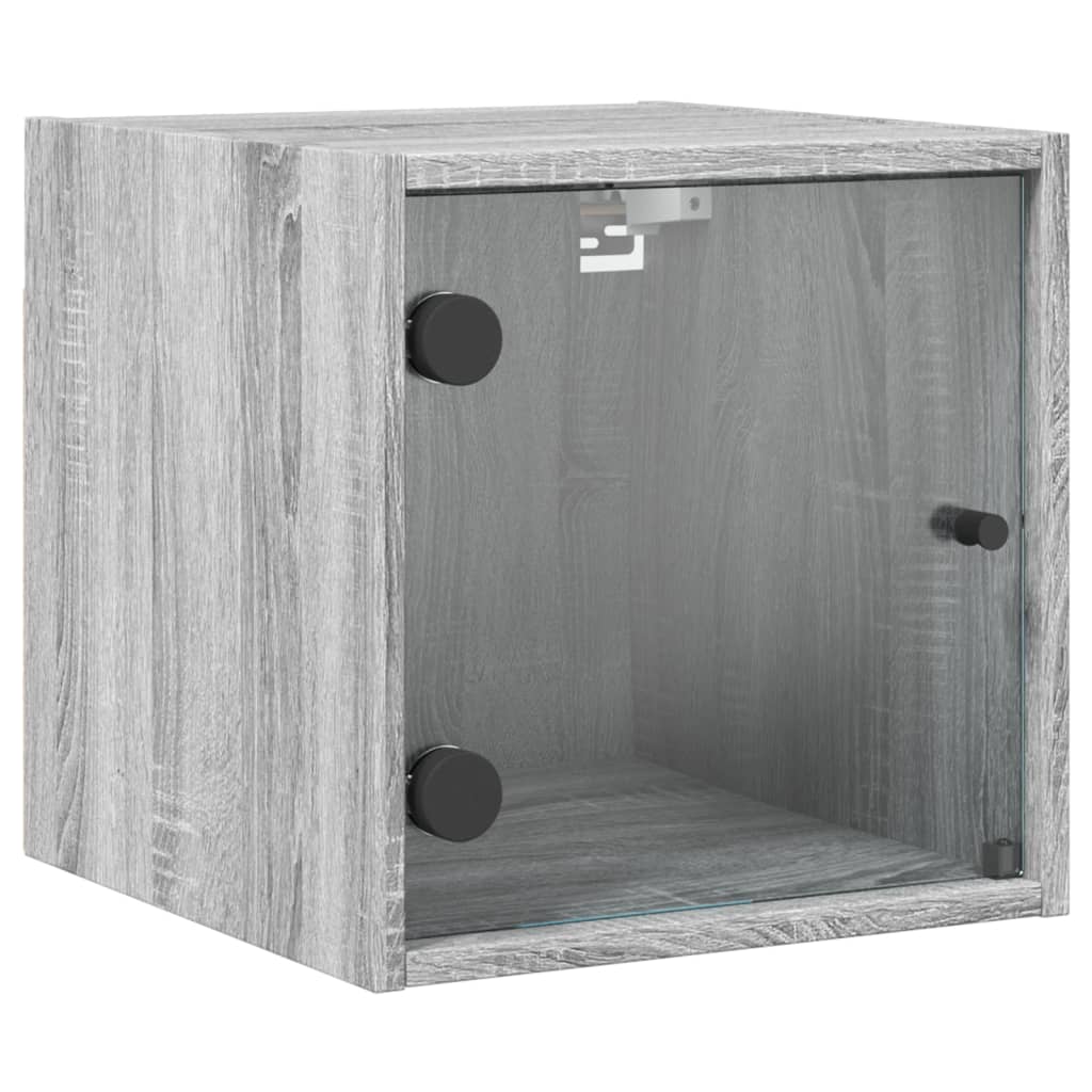 Nightstand with Glass Door Grey Sonoma 35 x 37 x 35 cm