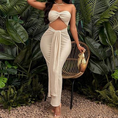 European and American Summer Solid Color Slit Strapless Backless and Navel Exposed Dress
