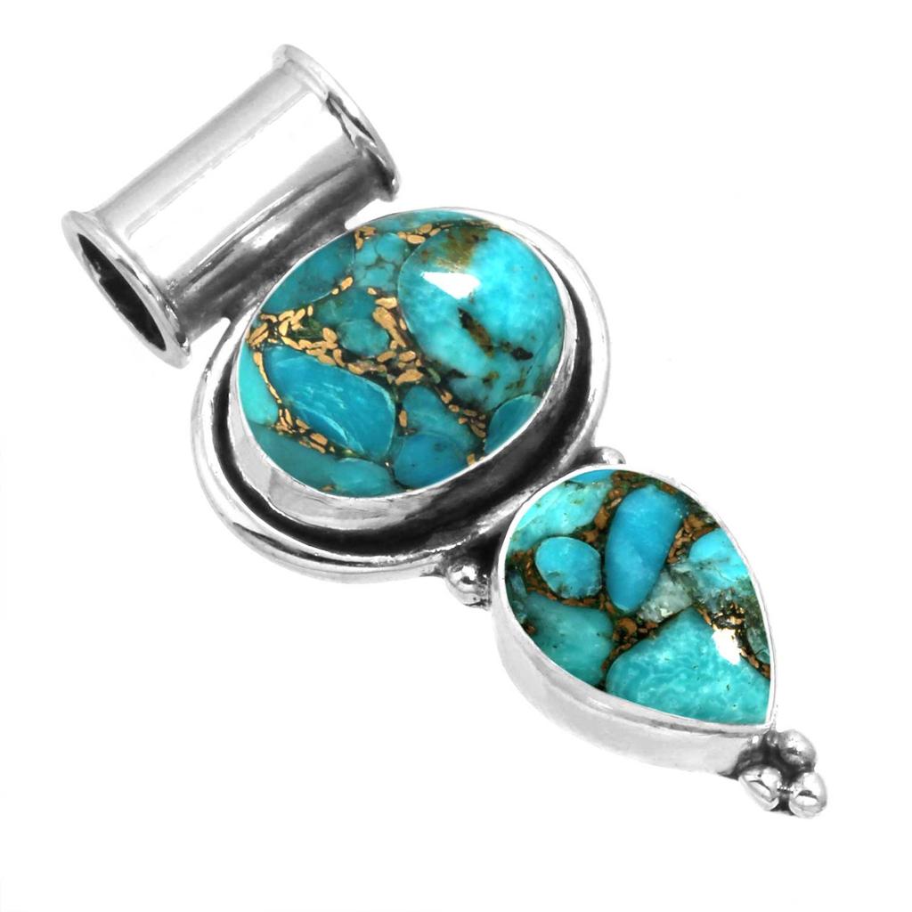 925 Sterling Silver Pendant Women Gemstone Handmade Jewelry Thanksgiving Gift Blue Green Purple Copper Turquoise Pearl Lapis Mother Of Pearl Cocktail