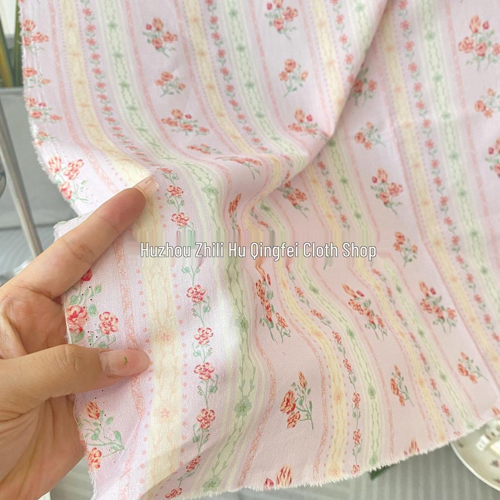 100% Cotton Korean Style Floral Stripe Fabric for Women's, Children's Clothing, Family Outfits, Homewear & DIY