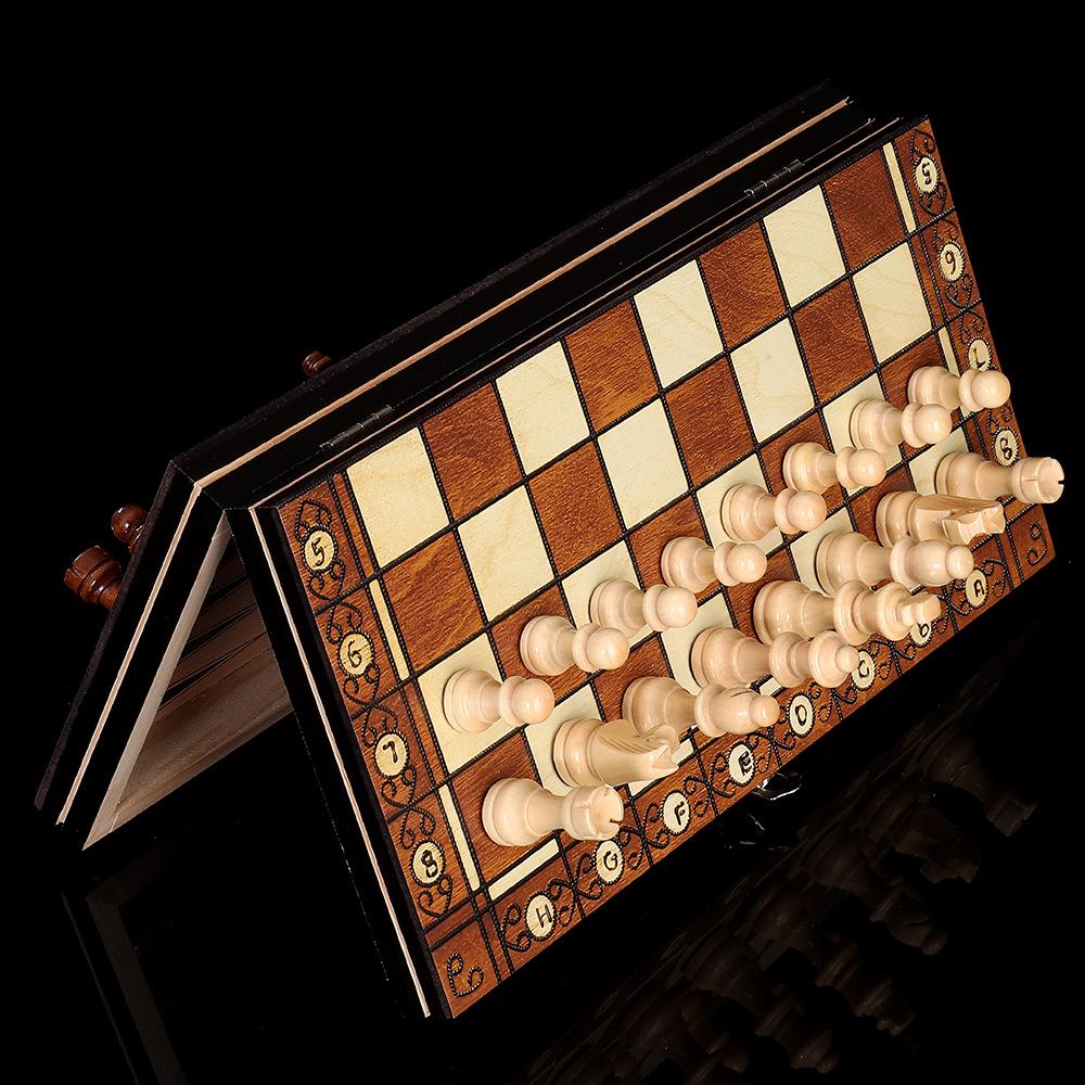 Wooden Magnetic 3-in-1 Chess Set: Portable, Foldable, Educational, Competitive Game