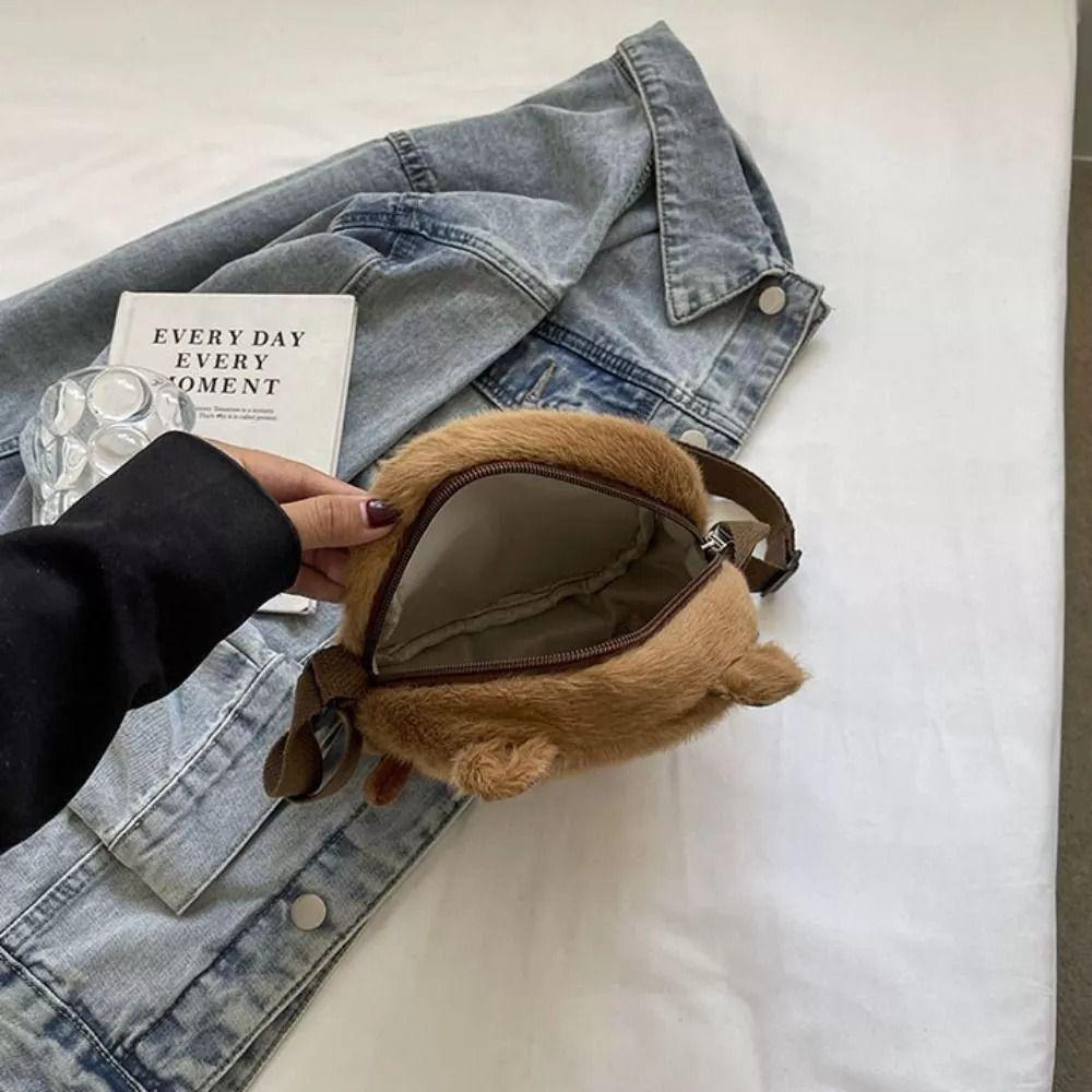 Cute Cartoon Capybara Crossbody Bag New Plush Shoulder Bag Large Capacity Zipper Mobile Phone Pouch Coin Purse