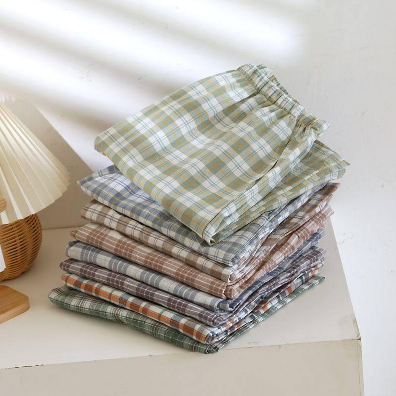 Men's Spring & Summer Cotton Plaid Pajama Shorts - Lightweight, Versatile for Home or Beach Wear.