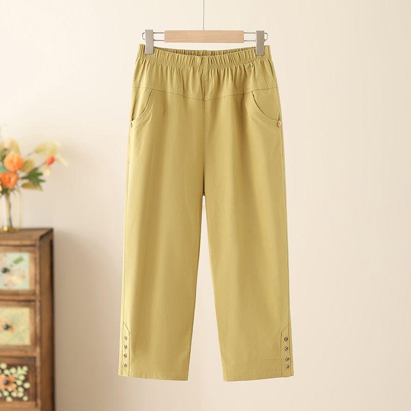 Sommer Neue Lässige Baumwoll-Cropped-Hose für Damen, Hohe Taille, Lockere Passform, Übergröße, Vielseitige Hose mit geradem Bein